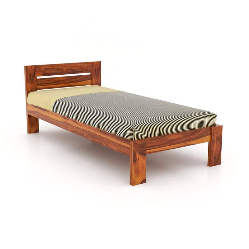 Zridioent Sheesham Wood Single Size Bed With Storage (Honey Finish)