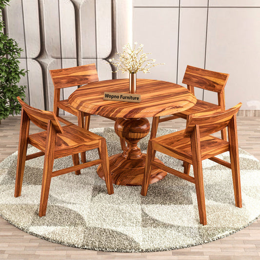 Dravik Sheesham Wood Dining Set 4 Seater (Honey Finish)