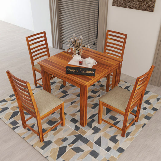 Lorveth Sheesham Wood Dining Set 4 Seater 34x34x30 (Honey Finish)