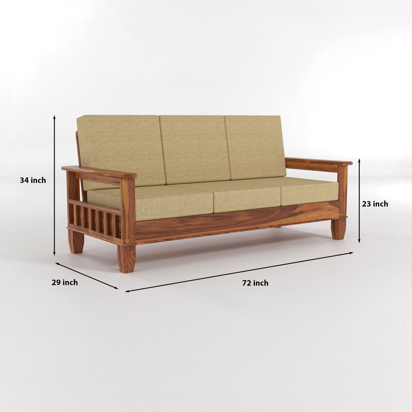Trivralionel 6  Seater Solid Sheesham Wood Sofa Set 3+2+1 (Honey Finish)