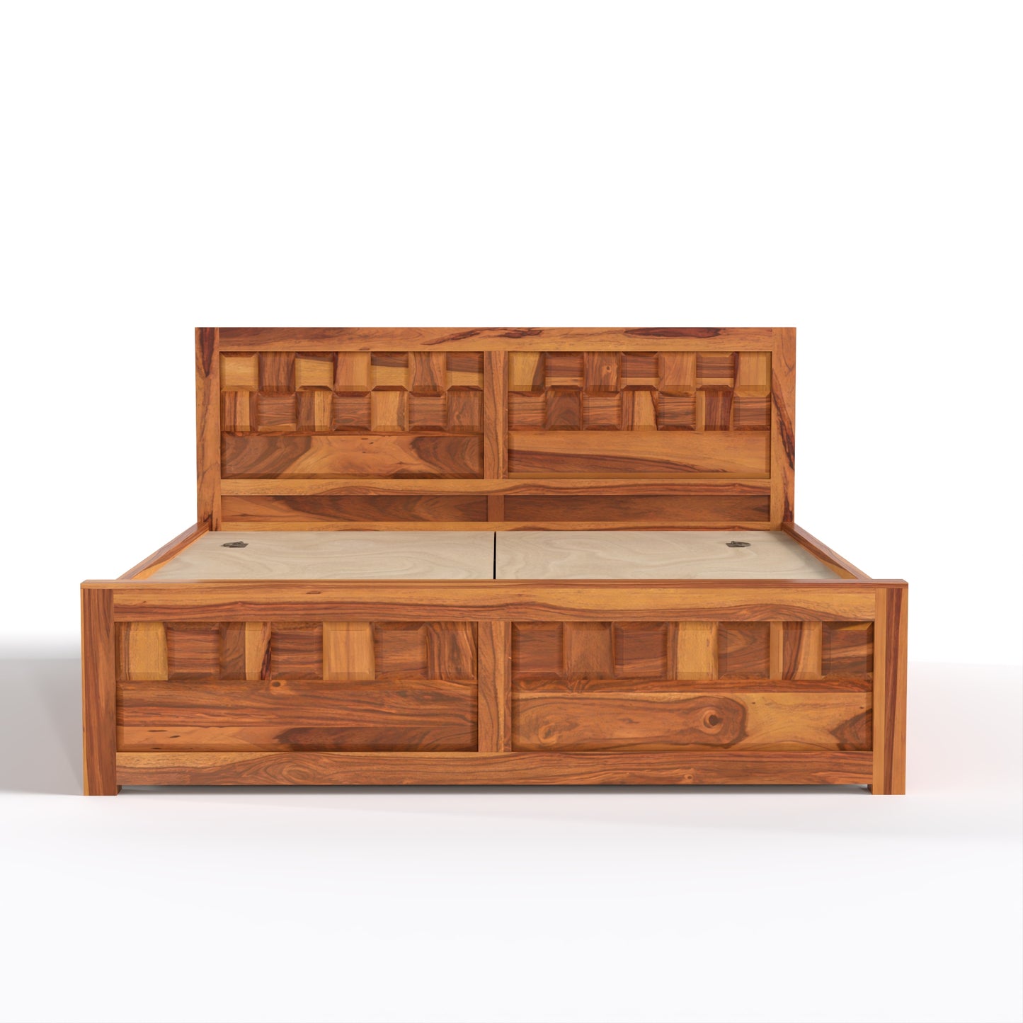 Vantrex Sheesham Wood Queen Size Bed With Storage (Honey Finish)