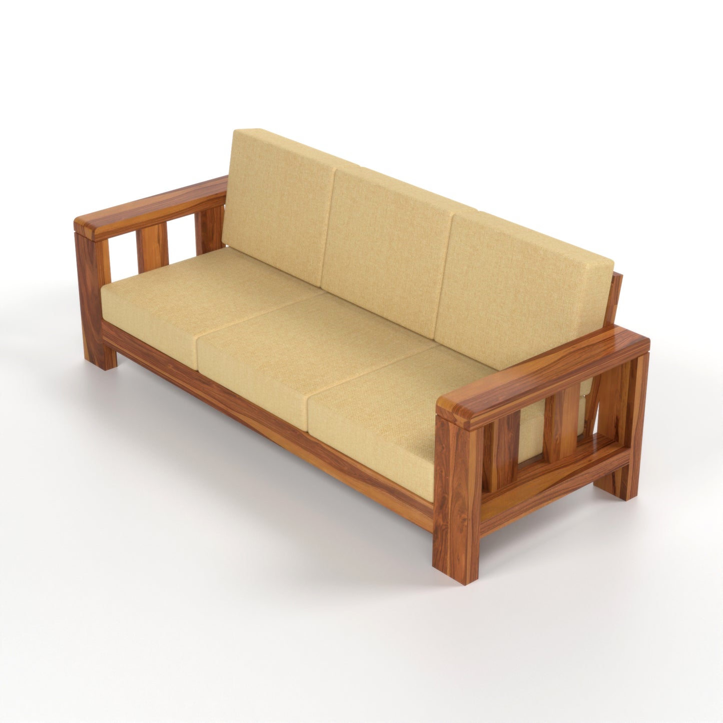 Zyvora 3+2 Seater Solid Wood Sofa (Honey Finish)