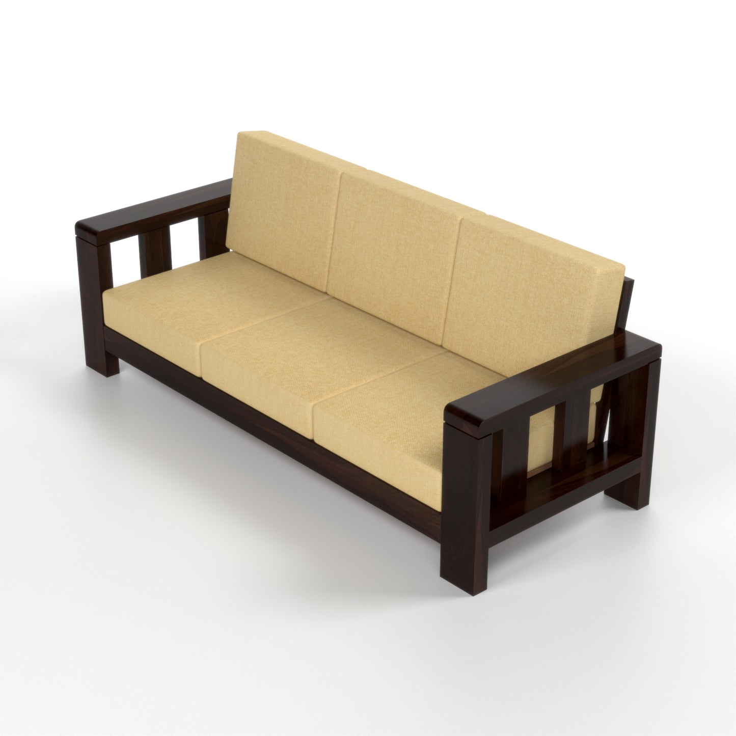 Zyvora 3+3 Seater Solid Wood Sofa (Walnut Finish)