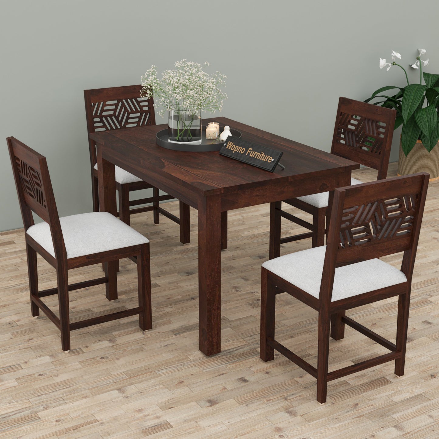 Morvex Sheesham Wood Dining Set 4 Seater 45x45x30 (Walnut Finish)