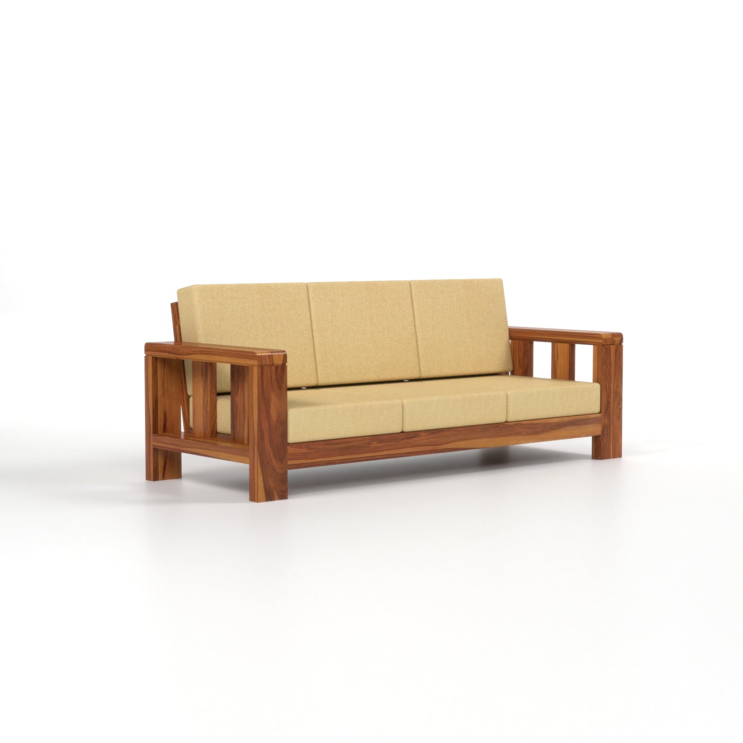 Zyvora 3+2 Seater Solid Wood Sofa (Honey Finish)