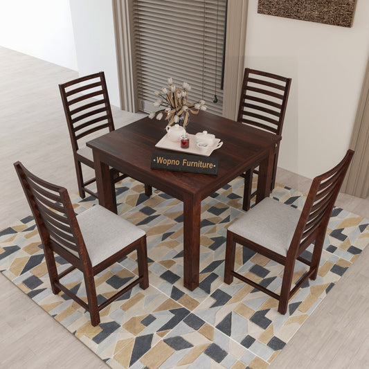 Lorveth Sheesham Wood Dining Set 4 Seater 34x34x30 (Walnut Finish)