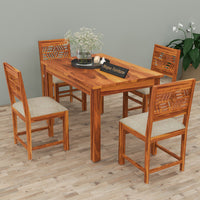 Morvex Sheesham Wood Dining Set 4 Seater 45x45x30 (Honey Finish)