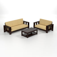Zyvora 3+2 Seater Solid Wood Sofa (Walnut Finish)