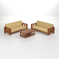 Zyvora 3+3 Seater Solid Wood Sofa (Honey Finish)