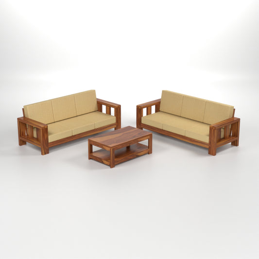 Zyvora 3+3 Seater Solid Wood Sofa (Honey Finish)