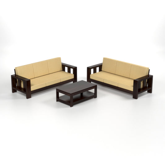 Zyvora 3+3 Seater Solid Wood Sofa (Walnut Finish)