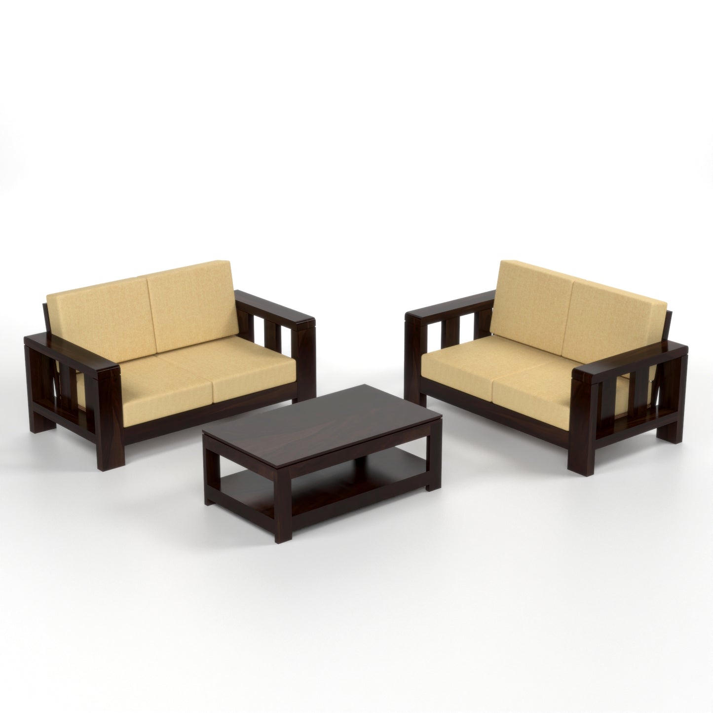 Zyvora 4 Seater Solid Wood Sofa (Walnut Finish)