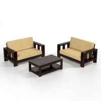 Zyvora 4 Seater Solid Wood Sofa (Walnut Finish)