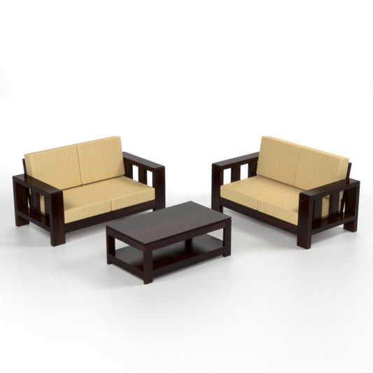 Zyvora 4 Seater Solid Wood Sofa (Walnut Finish)