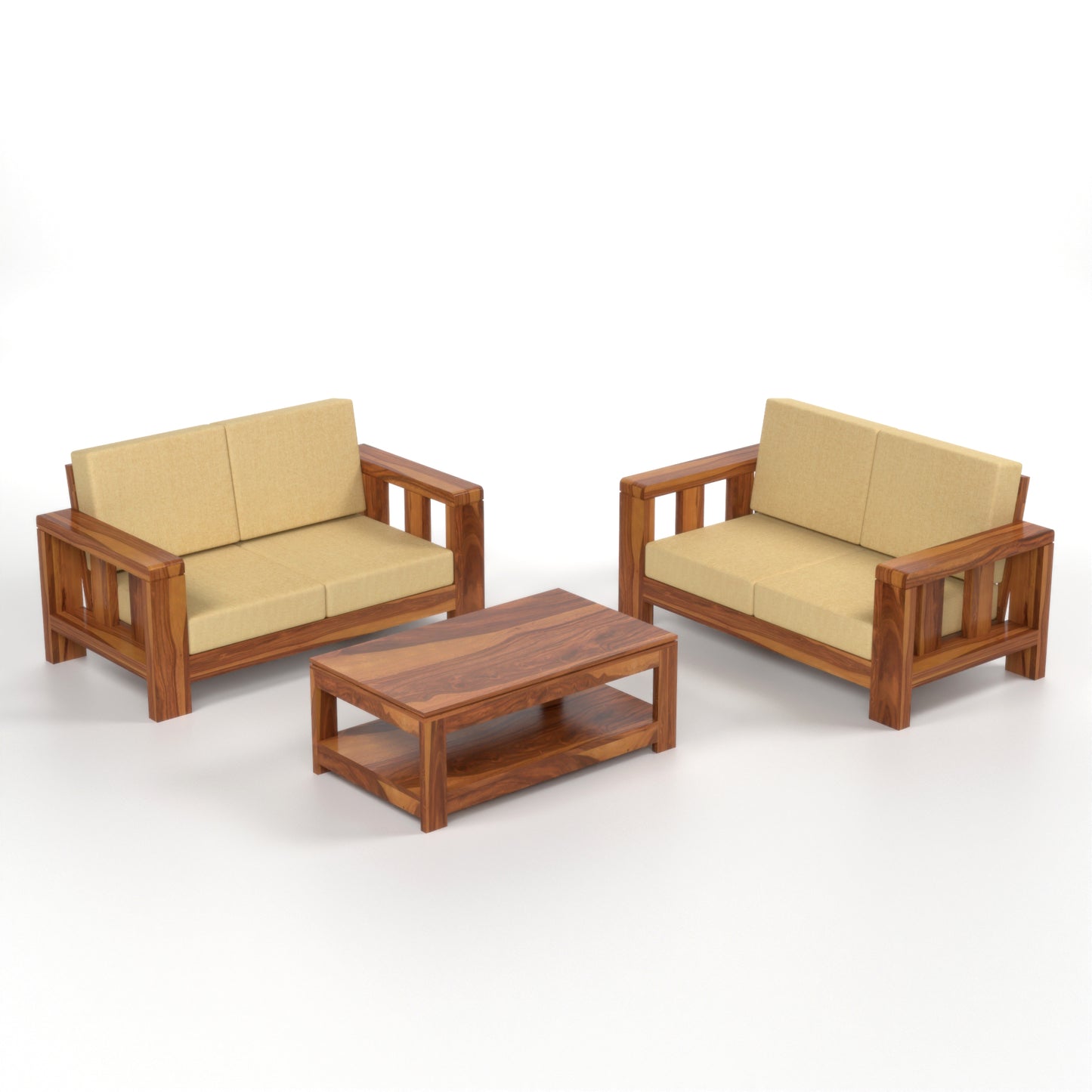 Zyvora 4 Seater Solid Wood Sofa (Honey Finish)