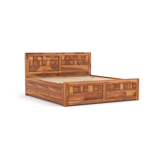 Vantrex Sheesham Wood King Size Bed With Storage (Honey Finish)