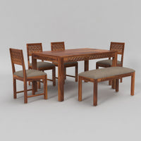 Velora Sheesham Wood Dining Set 6 Seater With Bench (Honey Finish)