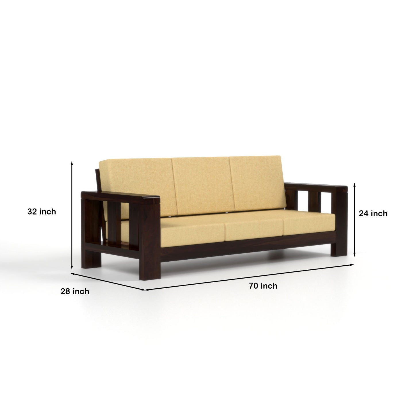 Zyvora 3+3 Seater Solid Wood Sofa (Walnut Finish)
