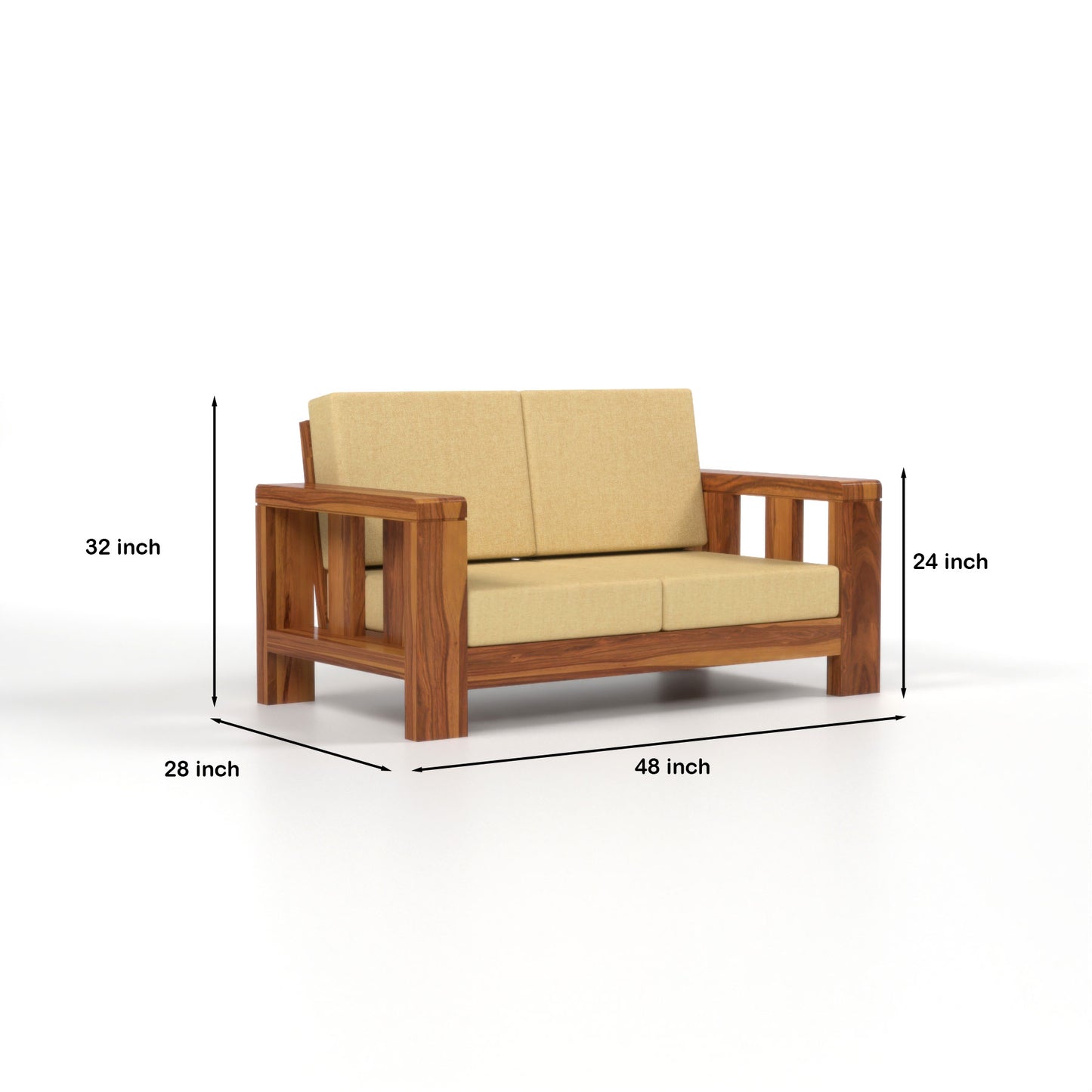 Zyvora 3+2 Seater Solid Wood Sofa (Honey Finish)