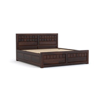 Vantrex Sheesham Wood Queen Size Bed With Storage (Walnut Finish)