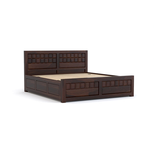 Vantrex Sheesham Wood Queen Size Bed With Storage (Walnut Finish)