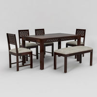 Velora Sheesham Wood Dining Set 6 Seater With Bench (Walnut Finish)