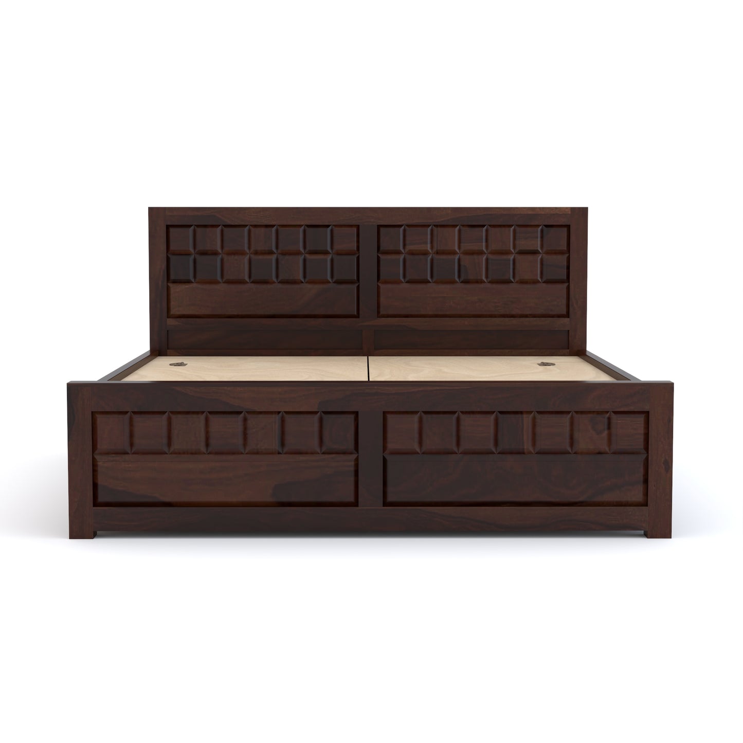 Vantrex Sheesham Wood Queen Size Bed With Storage (Walnut Finish)
