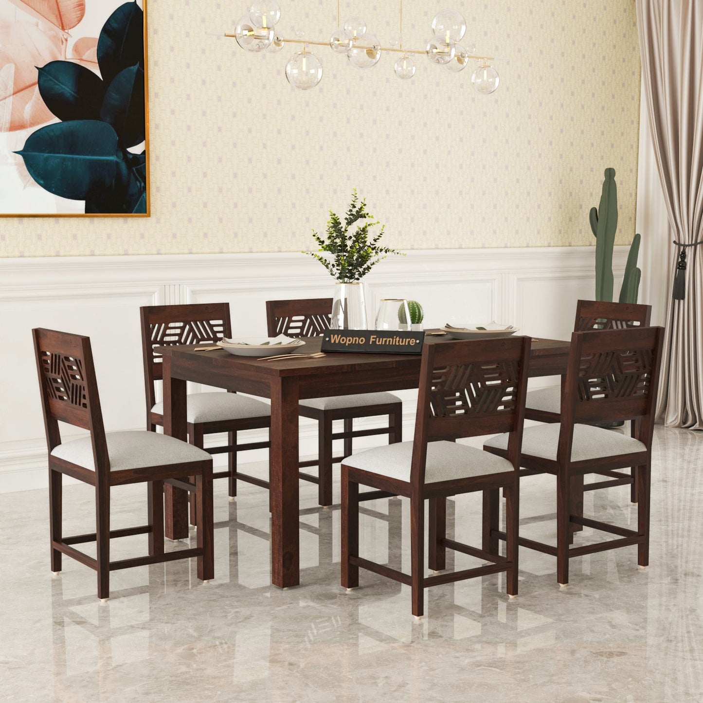 Morvex Sheesham Wood Dining Set 6 Seater (Walnut Finish)