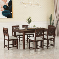 Morvex Sheesham Wood Dining Set 6 Seater (Walnut Finish)