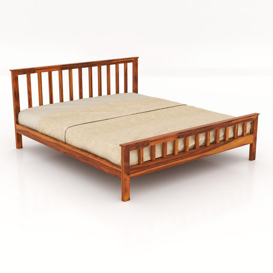 Zeodoix Sheesham Wood King Size Bed Without Storage (Honey Finish)