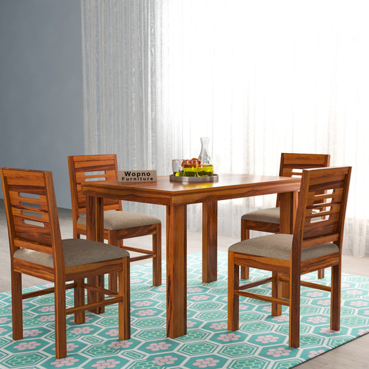 Solvian Sheesham Wood Dining Set 4 Seater 45x45x30 (Honey Finish)