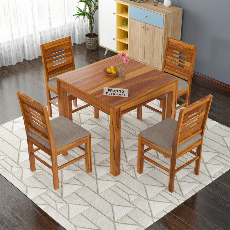 Solvian Sheesham Wood Dining Set 4 Seater 34x34x30 (Honey Finish)