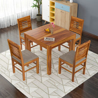 Solvian Sheesham Wood Dining Set 4 Seater 34x34x30 (Honey Finish)