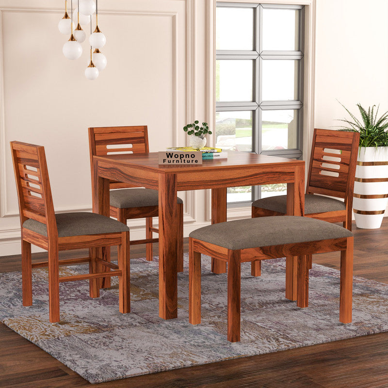Solvian Sheesham Wood Dining Set 4 Seater With Bench (Honey Finish)