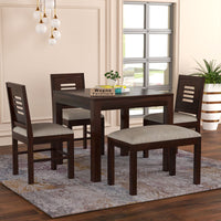Solvian Sheesham Wood Dining Set 4 Seater With Bench (Walnut Finish)