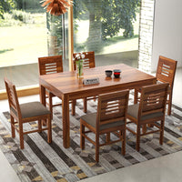 Solvian Sheesham Wood Dining Set 6 Seater (Honey Finish)