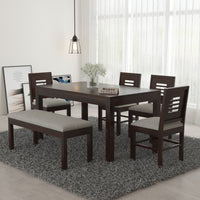 Solvian Sheesham Wood Dining Set 6 Seater With Bench (Walnut Finish)