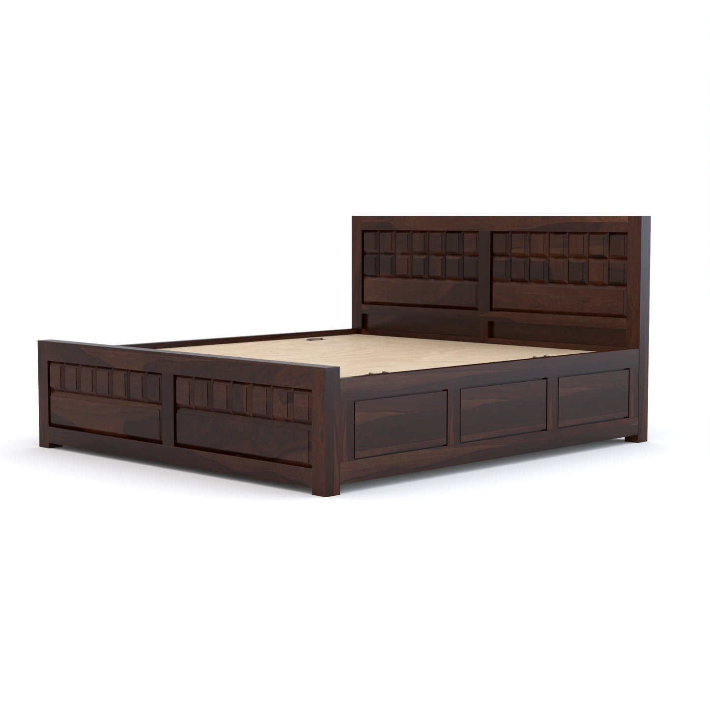 Vantrex Sheesham Wood Queen Size Bed With Storage (Walnut Finish)