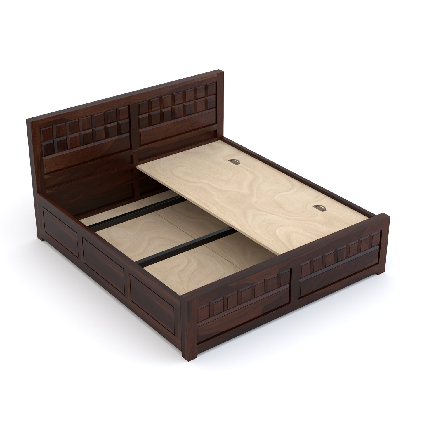 Vantrex Sheesham Wood Queen Size Bed With Storage (Walnut Finish)