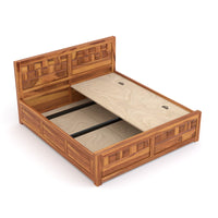 Vantrex Sheesham Wood Queen Size Bed With Storage (Honey Finish)