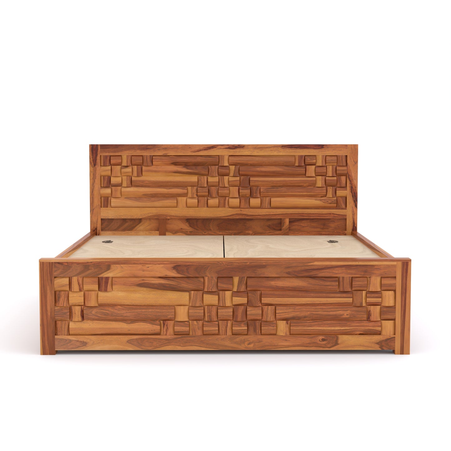 Durello Sheesham Wood Queen Size Bed With Storage (Honey Finish)