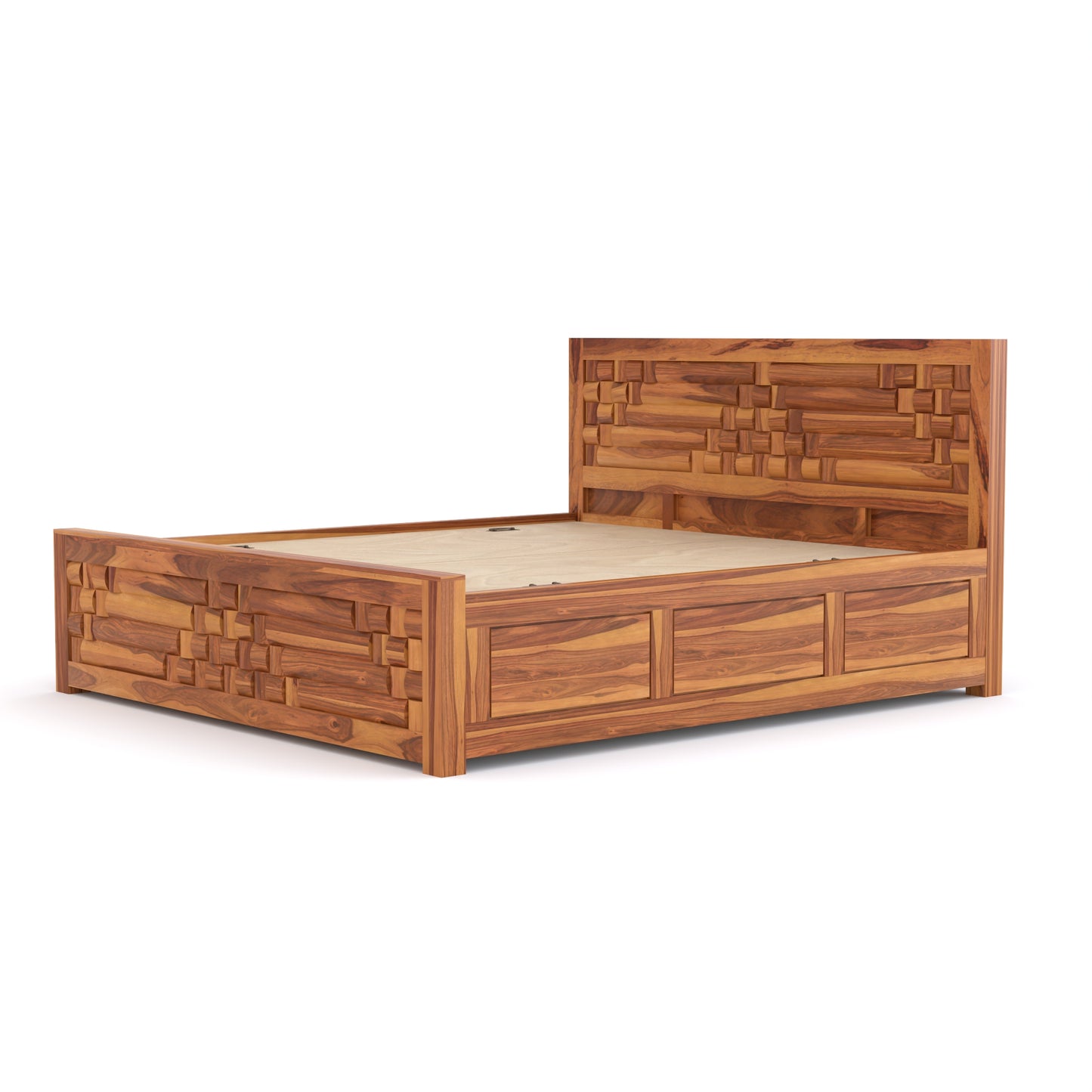 Durello Sheesham Wood Queen Size Bed With Storage (Honey Finish)