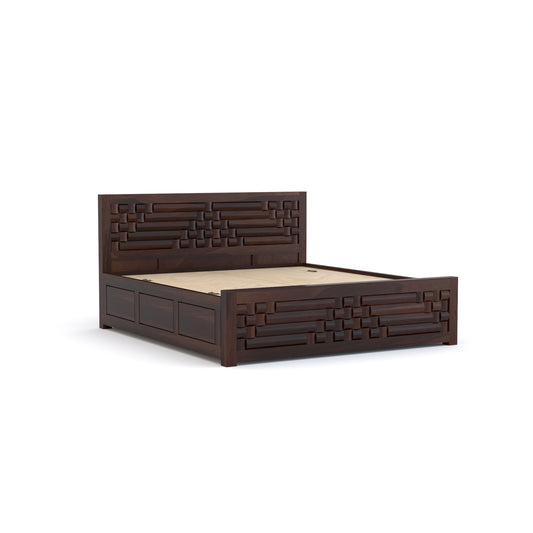 Durello Sheesham Wood Queen Size Bed With Storage (Walnut Finish)
