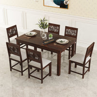 Morvex Sheesham Wood Dining Set 6 Seater (Walnut Finish)