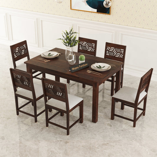 Morvex Sheesham Wood Dining Set 6 Seater (Walnut Finish)