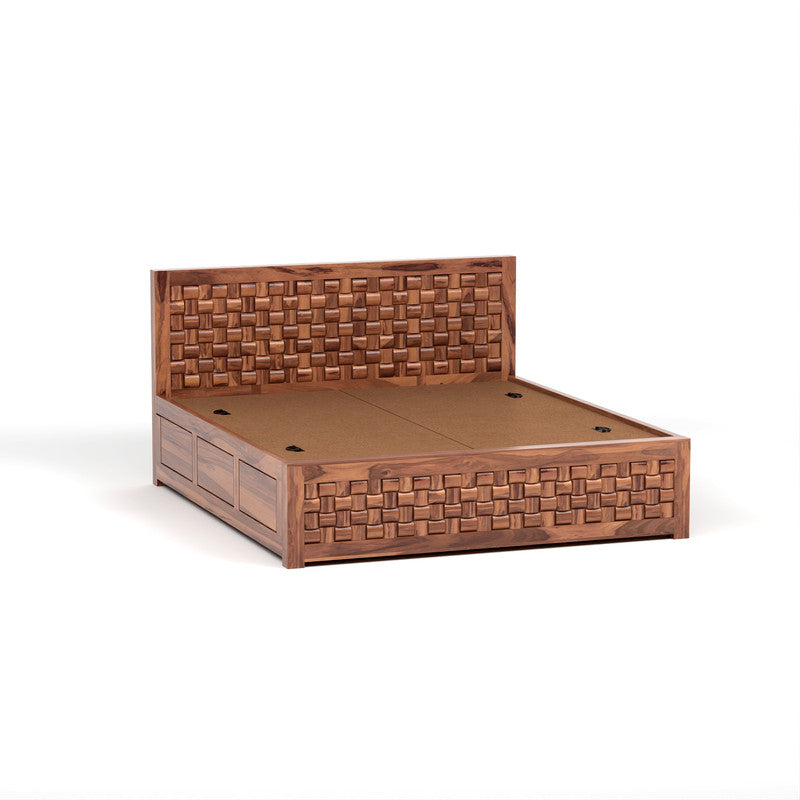 Brueteais Sheesham Wood Queen Size Bed With Storage (Honey Finish)