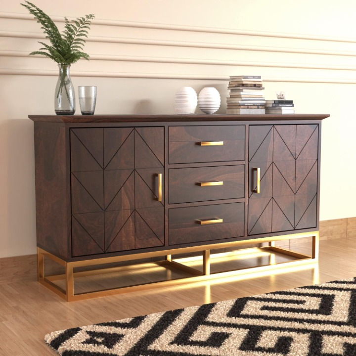 Pentros Sheesham Wood Cabinet and Sideboard (Walnut Finish)