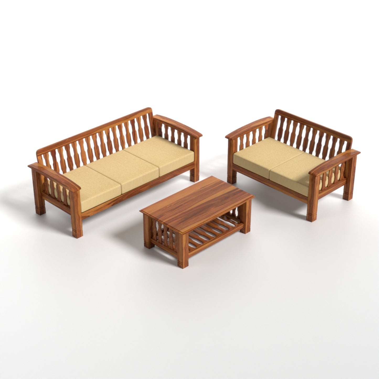 Raiden 3+2 Seater Solid Wood Sofa (Honey Finish)