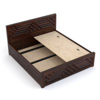 Durello Sheesham Wood Queen Size Bed With Storage (Walnut Finish)