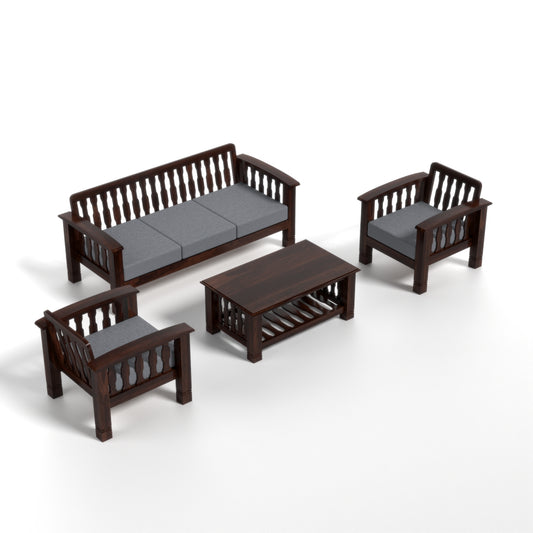 Raiden 5 Seater Solid Wood Sofa (Walnut Finish)